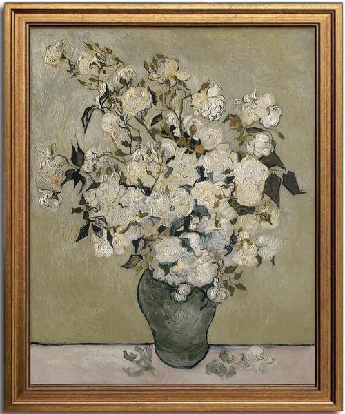 KBKBART Vintage Floral Wall Art - Framed Still Life Roses Canvas Decor for Bedroom & Living Room (8"x10")