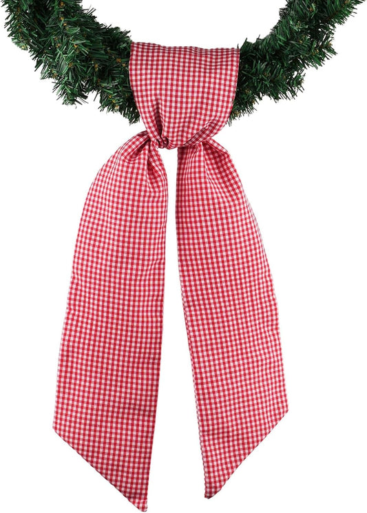 YKW Gingham Wreath Sash - Red & White Front Door Decoration | 5.12" x 54.33" for Holiday & Wedding Decor