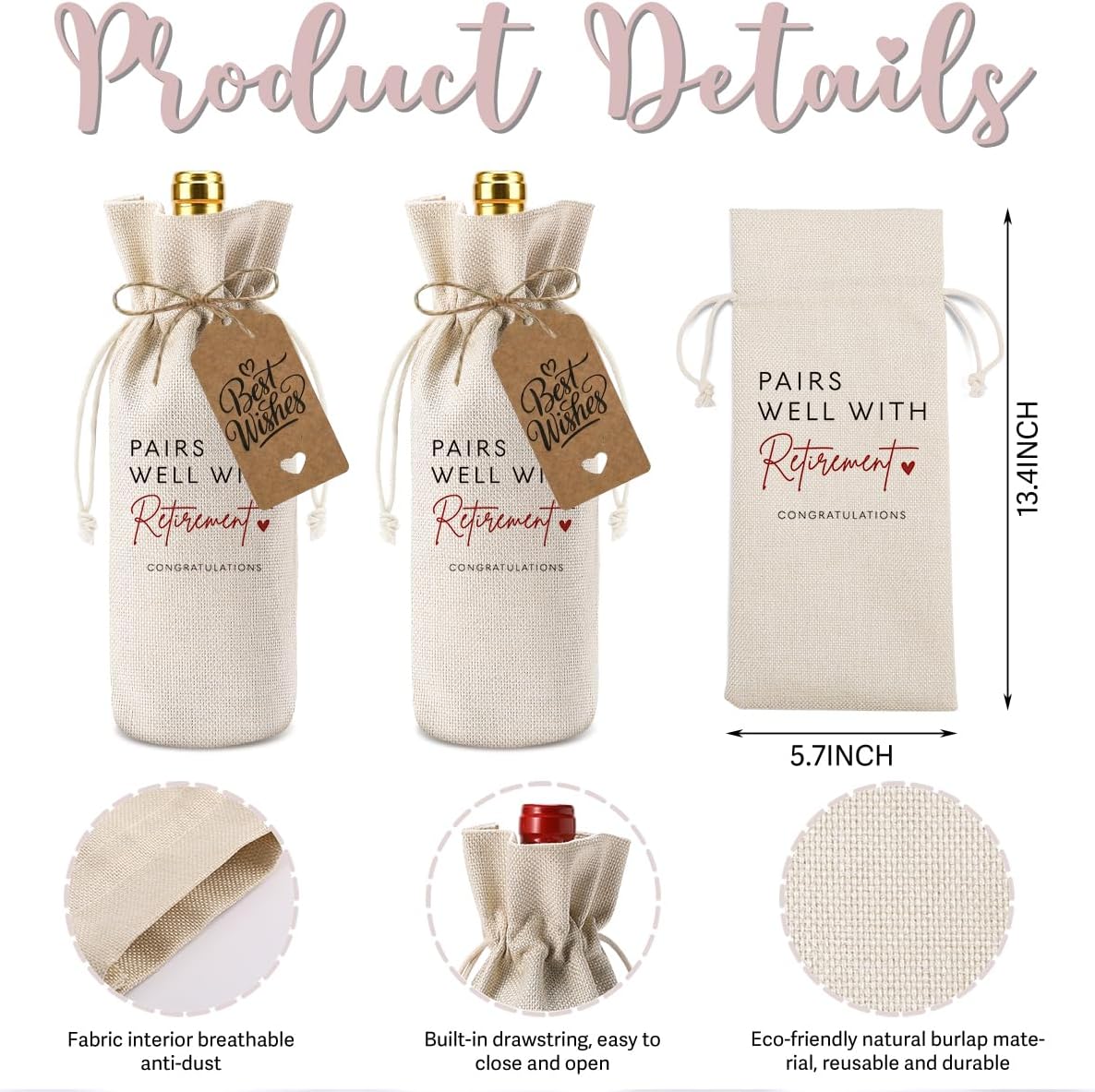 XFW 1Pcs Retirement Wine Bag Retirement Gifts for Women Men Pairs Well With Retirement Wine Bag Farewell Gifts for Coworkers Going Away Gift for Friends Boss