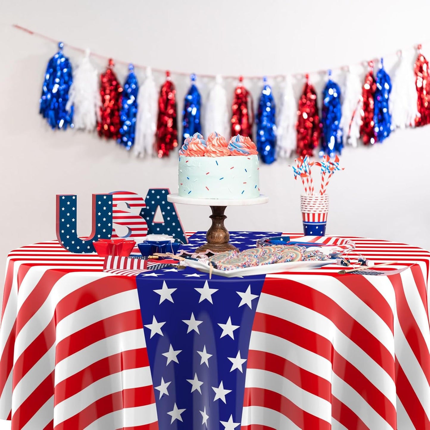 Oudain 6 Pcs American Flag Tablecloths - 84 Inch Disposable Patriotic Covers for Veterans Day & 4th of July