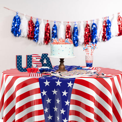 Oudain 6 Pcs American Flag Tablecloths - 84 Inch Disposable Patriotic Covers for Veterans Day & 4th of July