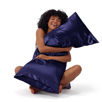Bedsure Body Pillow Cover 20x54 Inches - Navy Satin Similar to Silk Pillowcase for Hair and Skin, Cooling and Silky Long Body Pillow Pillowcase for Adults with Envelope Closure, Gifts for Women Men
