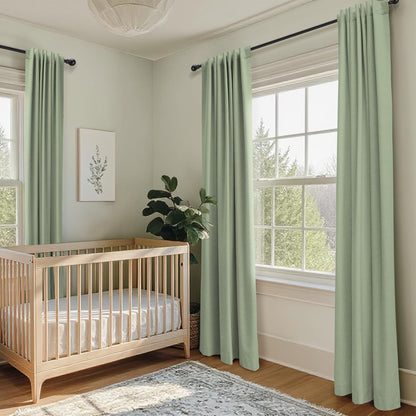 Skiennix 100% Blackout Linen Curtains - Thermal Insulated Drapes, 84" Long, 50" W, Sage | 2 Panels Set