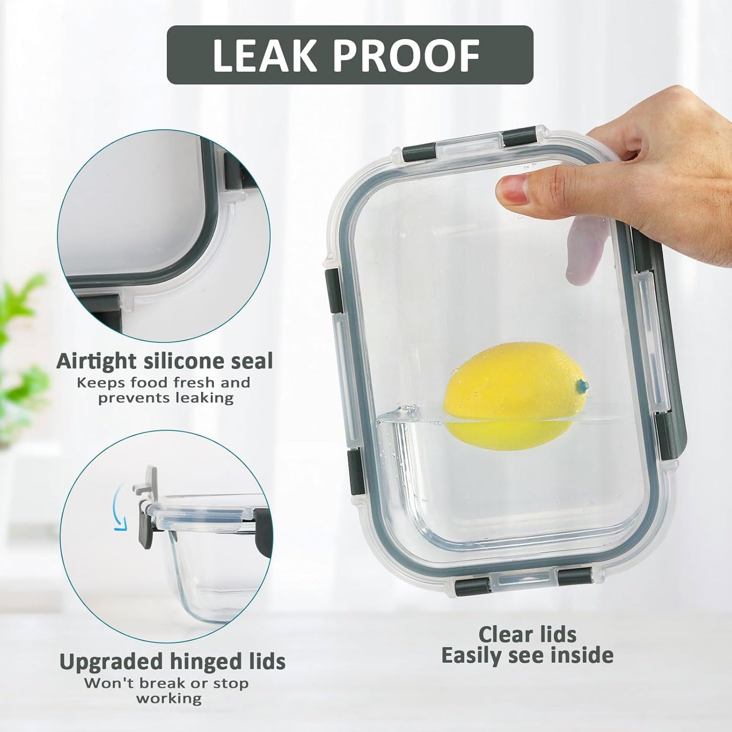Skiennix Glass Meal Prep Containers - 30 Oz Airtight Lunch Containers with Snap Locking Lids | 5-Pack Set