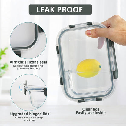 Skiennix Glass Meal Prep Containers - 30 Oz Airtight Lunch Containers with Snap Locking Lids | 5-Pack Set
