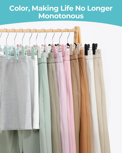 Skiennix Pants Hangers with Clips - 30 Pack Adjustable Non-Slip Skirt Hangers | Space-Saving Closet Organizer