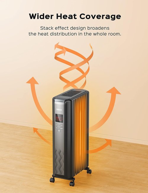DREO Electric Radiant Heater - Oil Filled Radiator with Remote Control & 24h Timer | Quiet Indoor Use
