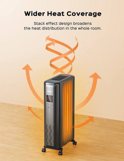 DREO Oil Filled Radiator Heater, Electric Radiant Heater with Remote Control, 4 Modes, Overheat & Tip-Over Protection, 24h Timer, Digital Thermostat, Quiet Space Heater for Indoor Use Large Room