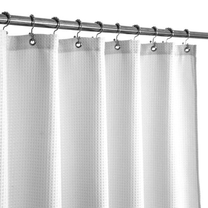 Barossa Design Waffle Weave Fabric Shower Curtain Hotel Spa Luxury - White Heavyweight Curtains for Bathroom with Cloth Pique Pattern, Water Repellent, 71 x 72 Inches Shower Decorative