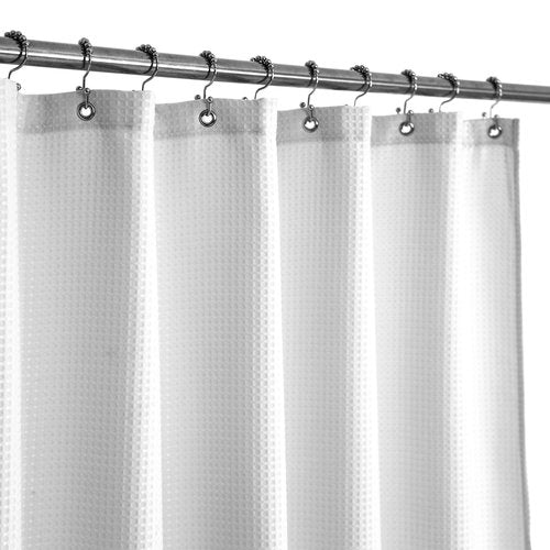 Barossa Design Waffle Weave Fabric Shower Curtain Hotel Spa Luxury - White Heavyweight Curtains for Bathroom with Cloth Pique Pattern, Water Repellent, 71 x 72 Inches Shower Decorative