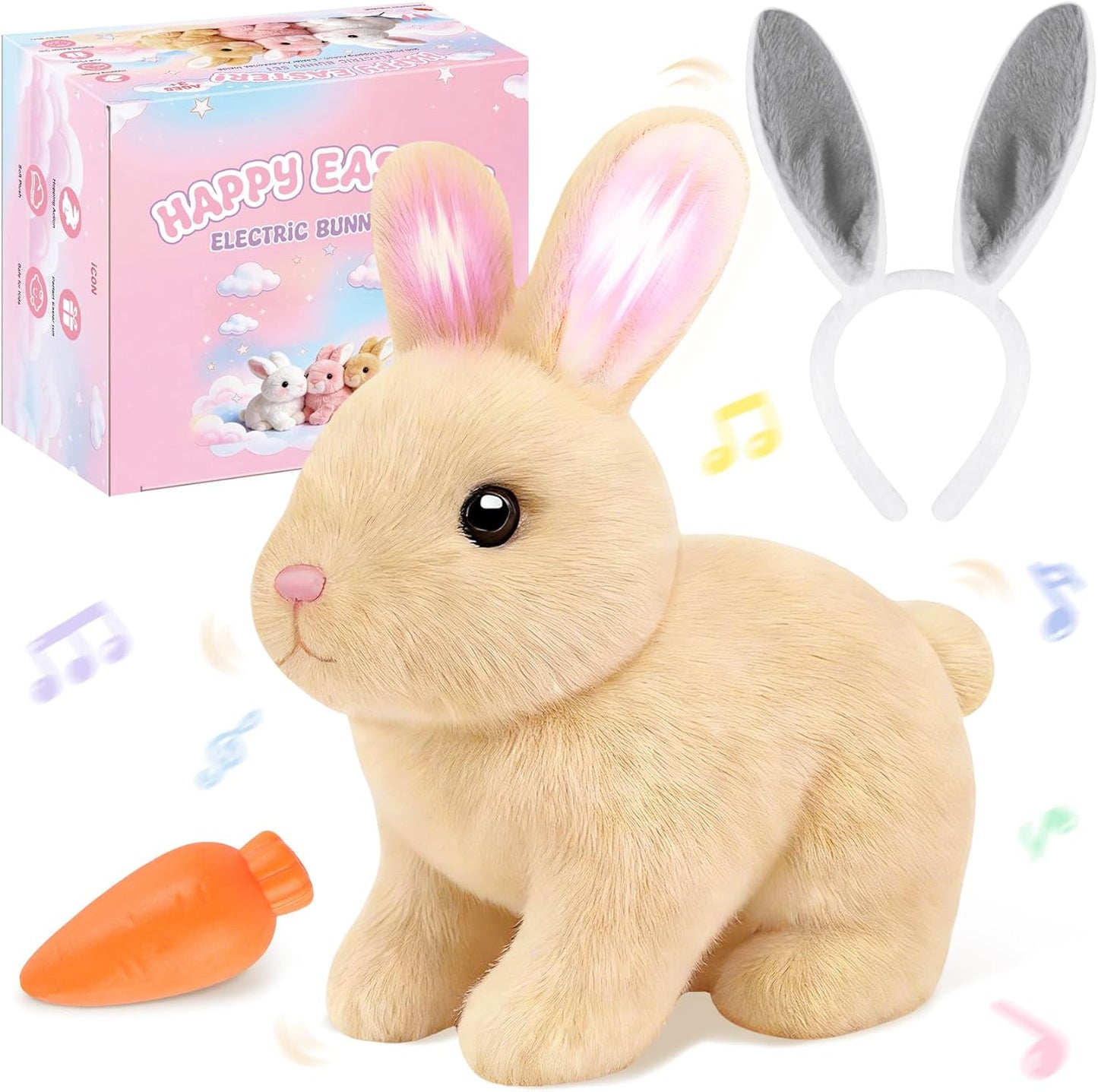 Realistic Bunny Toy for Kids - Interactive Hopping Rabbit with Sounds | Electric Brown Stuffed Animal