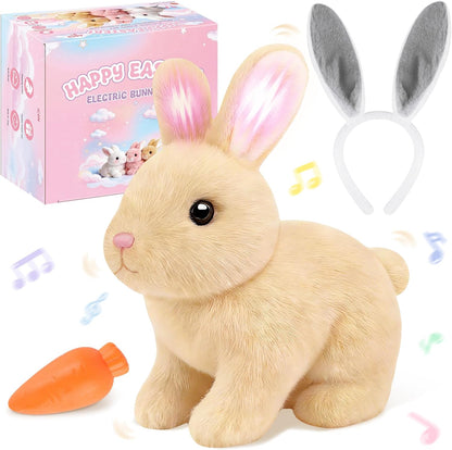 Realistic Bunny Toy for Kids - Interactive Hopping Rabbit with Sounds | Electric Brown Stuffed Animal