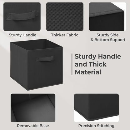 Skiennix 11 Inch Fabric Storage Cubes - Sturdy Foldable Bins for Clothes & Blankets | 8 Pack, Black