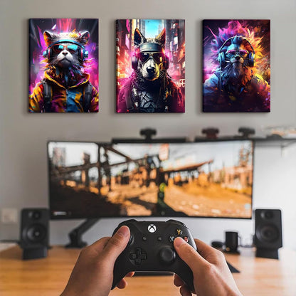 QGNBGBJ Framed Gaming Posters - Colorful Graffiti Animal Wall Art for Gamers | 12x16in Canvas Prints