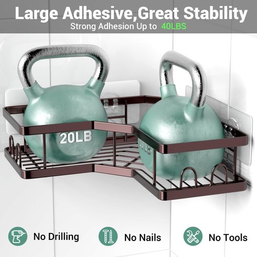 **AKTECKE Corner Shower Caddy Organizer - Adhesive No-Drill Rack for Bathtub - 3-Pack Rustproof Shelves**