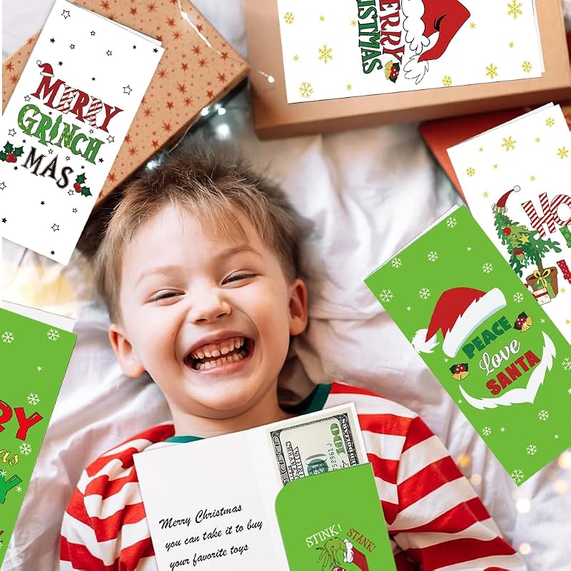 30-Pack Christmas Money Holder Cards with Envelopes – Green Funny Gift Card Set