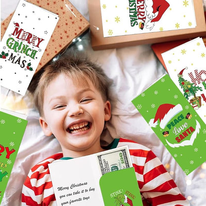 30-Pack Christmas Money Holder Cards with Envelopes – Green Funny Gift Card Set