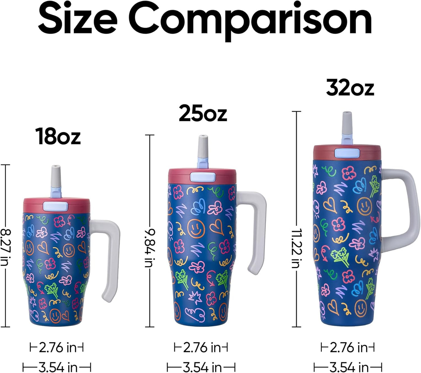Skiennix 18 Oz Toddler Tumbler - Stainless Steel Insulated Water Bottle with Handle & Straw | Creamy Scribs