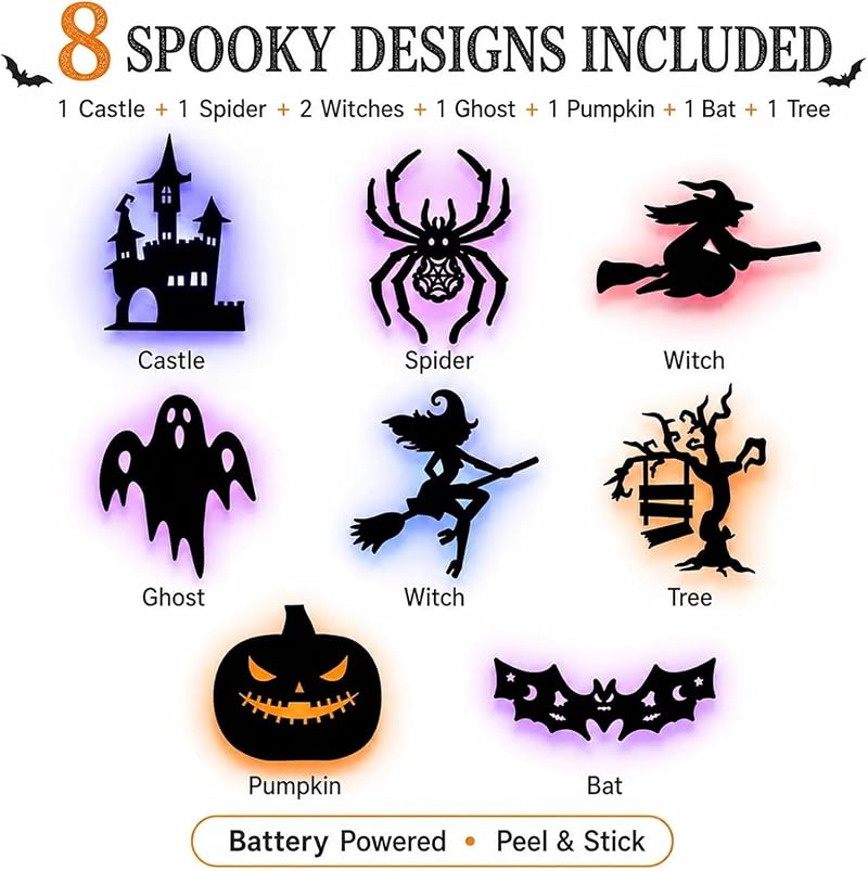 3Set Halloween Silhouette Wall Lights 3D LED Stickers - Spooky Wall Decals