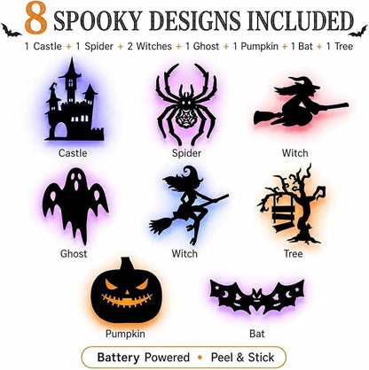 3Set Halloween Silhouette Wall Lights 3D LED Stickers - Spooky Wall Decals