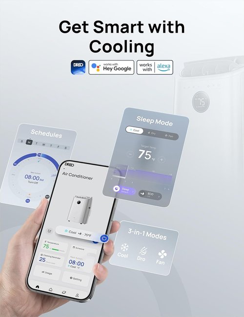 DREO 14000 BTU Portable Air Conditioner - 3-in-1 Cooling, Fan & Dehumidifier | Smart Control & Timer
