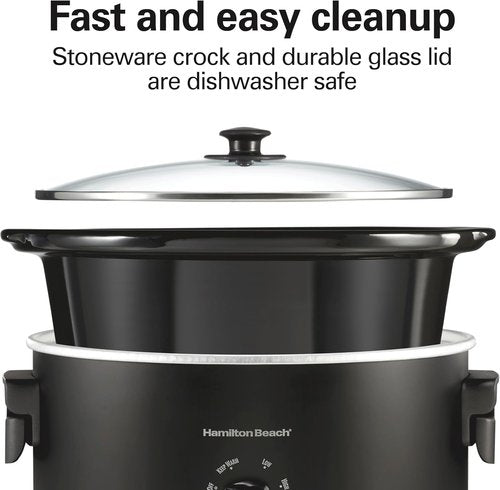 Hamilton Beach 6 Quart Slow Cooker - Space-Saving Folding Handles & Dishwasher Safe Stoneware, Black