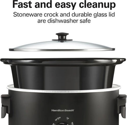 Hamilton Beach 6 Quart Slow Cooker - Space-Saving Folding Handles & Dishwasher Safe Stoneware, Black