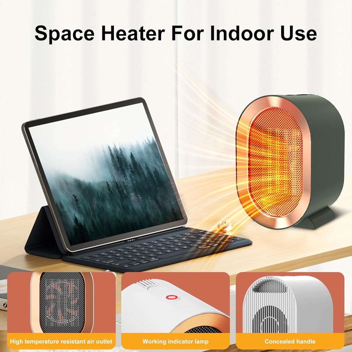 Skiennix Indoor Electric Space Heater - 1200W Fast Quiet Ceramic Heater for Large Rooms | White