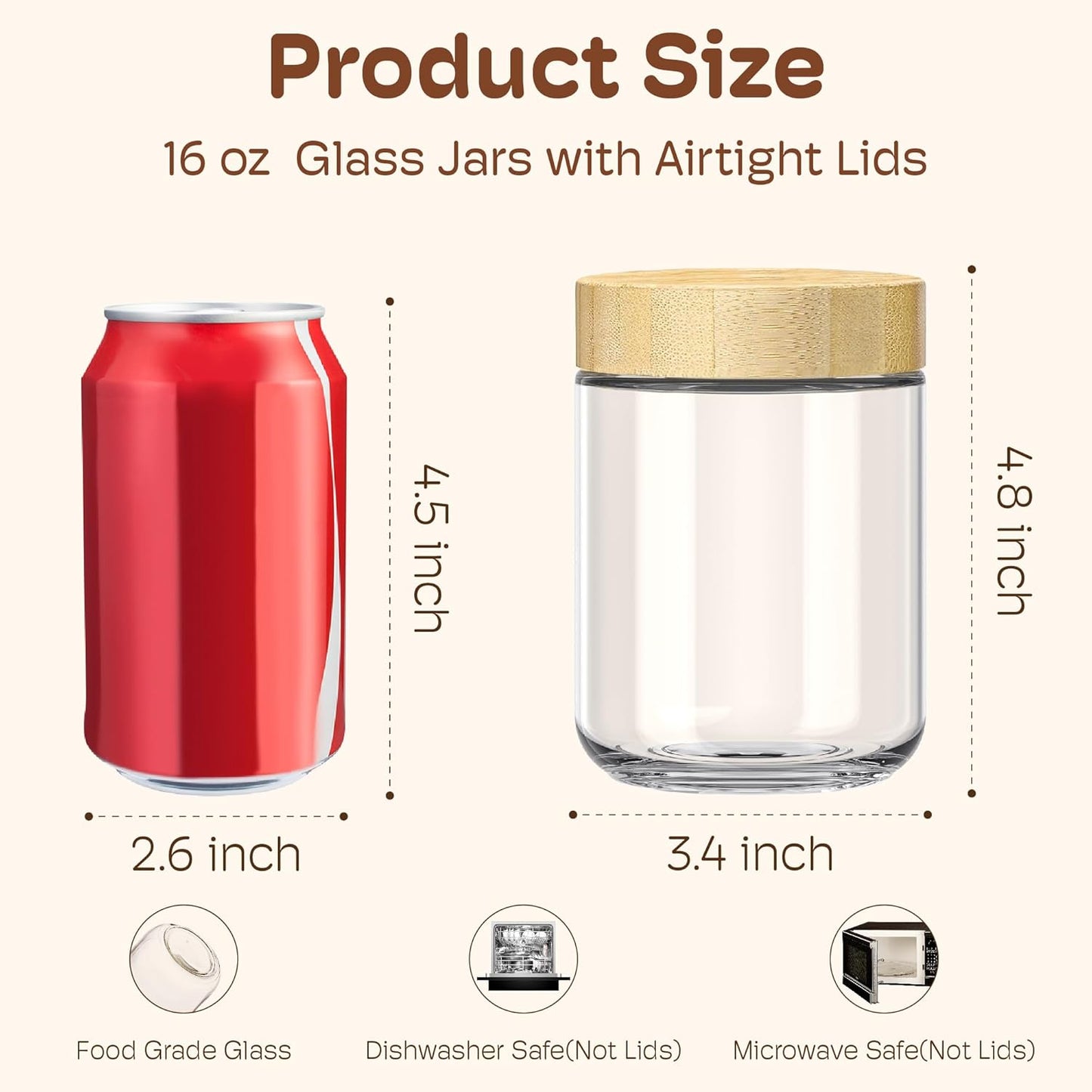 Skiennix 16oz Overnight Oats Containers - Airtight Glass Jars with Bamboo Lids for Meal Prep | 4-Pack