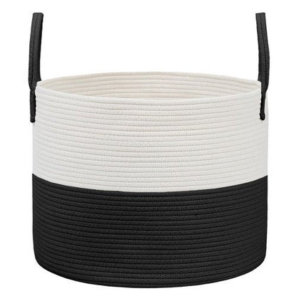 JMvicyroam 65L Extra Large Blanket Basket for Living Room - Woven Cotton Rope Laundry Hamper with Reinforced Handles - Storage Bin for Pillows, Comforters & Toys - Machine Washable,White&Black