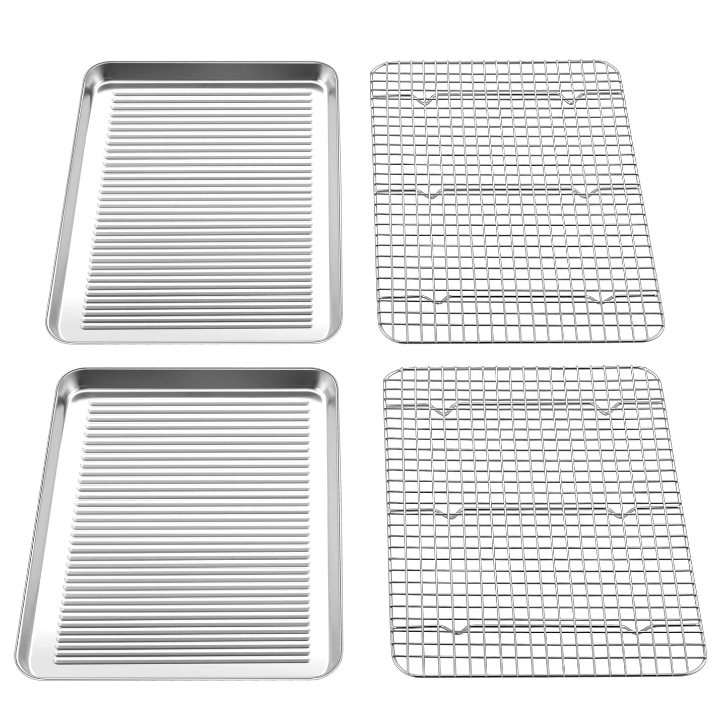 TeamFar Baking Sheet and Cooling Rack Set, 16 x 12 x 1 inch Stainless Steel Baking Pan Cookie Sheet with Grid Rack for Kitchen Cooking Roasting, Healthy & Non-toxic, Dishwasher Safe (2 Pans+2 Racks)