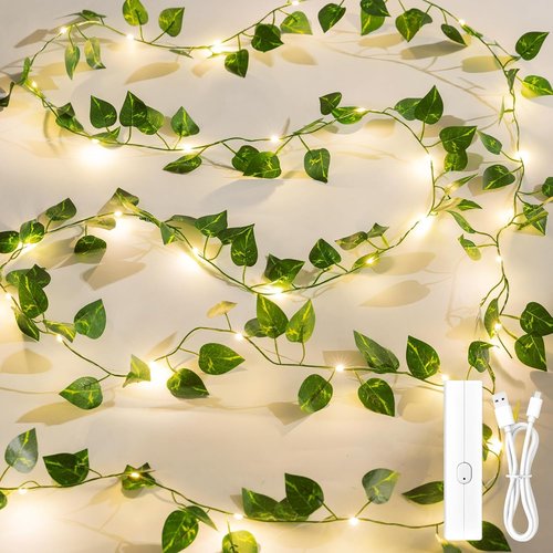 Lakumu Fairy Lights - 33ft 100 LED Rechargeable Pothos String Lights with Timer | Warm White for Bedroom, Garden, Party Decor