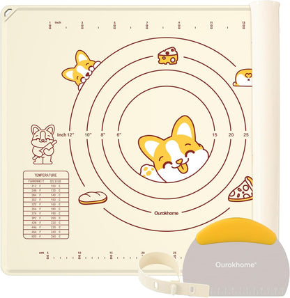 Ourokhome Silicone Baking Mat - Non-Stick, Anti-Slip Pastry Dough Cutter | 20'' x 16'', BPA-Free (Beige)