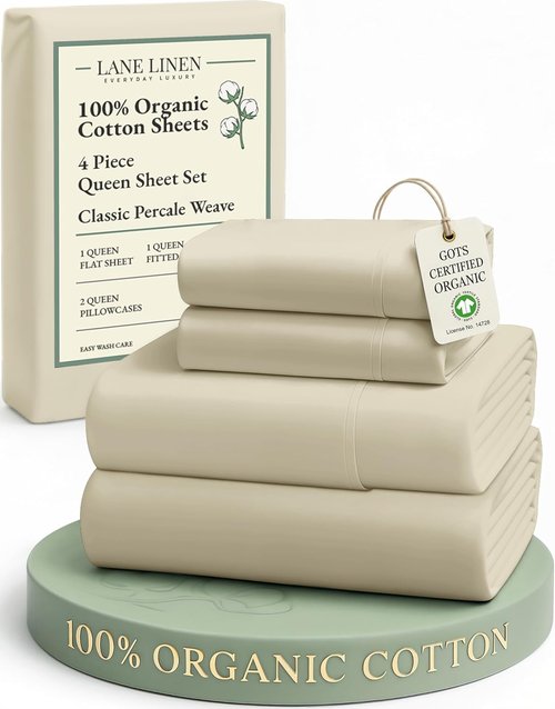LANE LINEN 100% Organic Cotton Queen Sheets Set - Eco-Friendly, Mercerized & Temperature Regulating