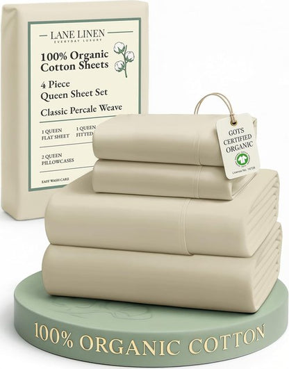LANE LINEN 100% Organic Cotton Queen Sheets Set - Eco-Friendly, Mercerized & Temperature Regulating