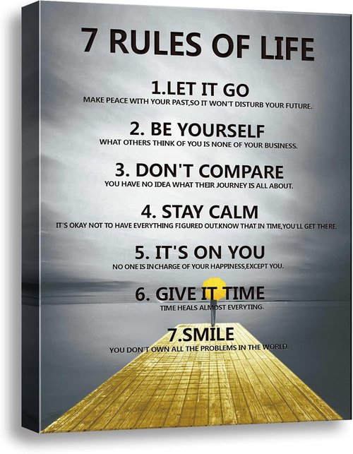 7 Rules of Life Canvas Wall Decor | Inspirational Motivational Art Print for Home & Office