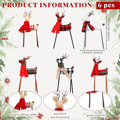 Standing Plush Reindeer Decor (Set of 6) - Christmas Holiday Plush Figures