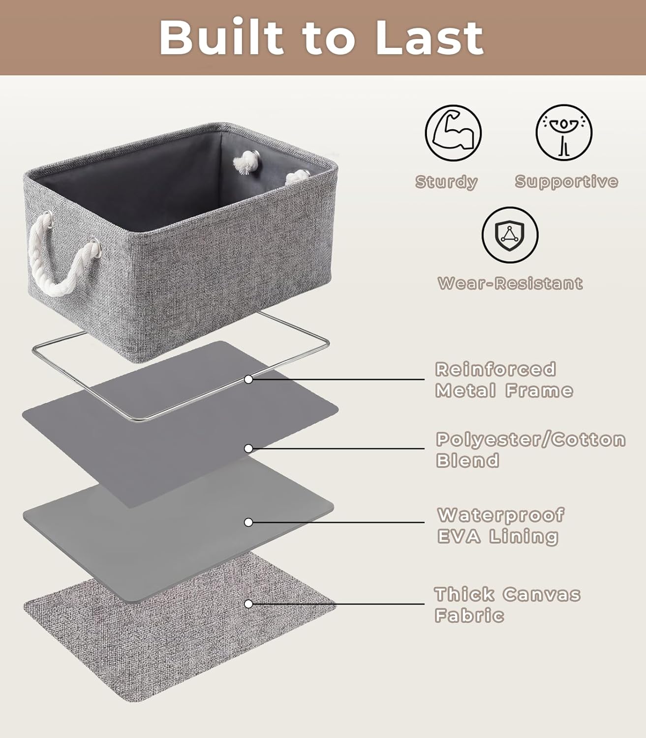 TheWarmHome Storage Bins - Grey Fabric Organizing Baskets | 11.8x7.9x5.2 Inch Closet Cubes