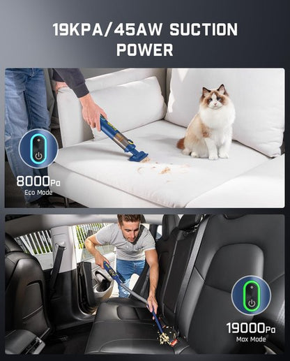Fanttik Slim V8 APEX Car Vacuum - 4-in-1 Portable Mini Cordless Design with 19000PA Suction Power | Blue