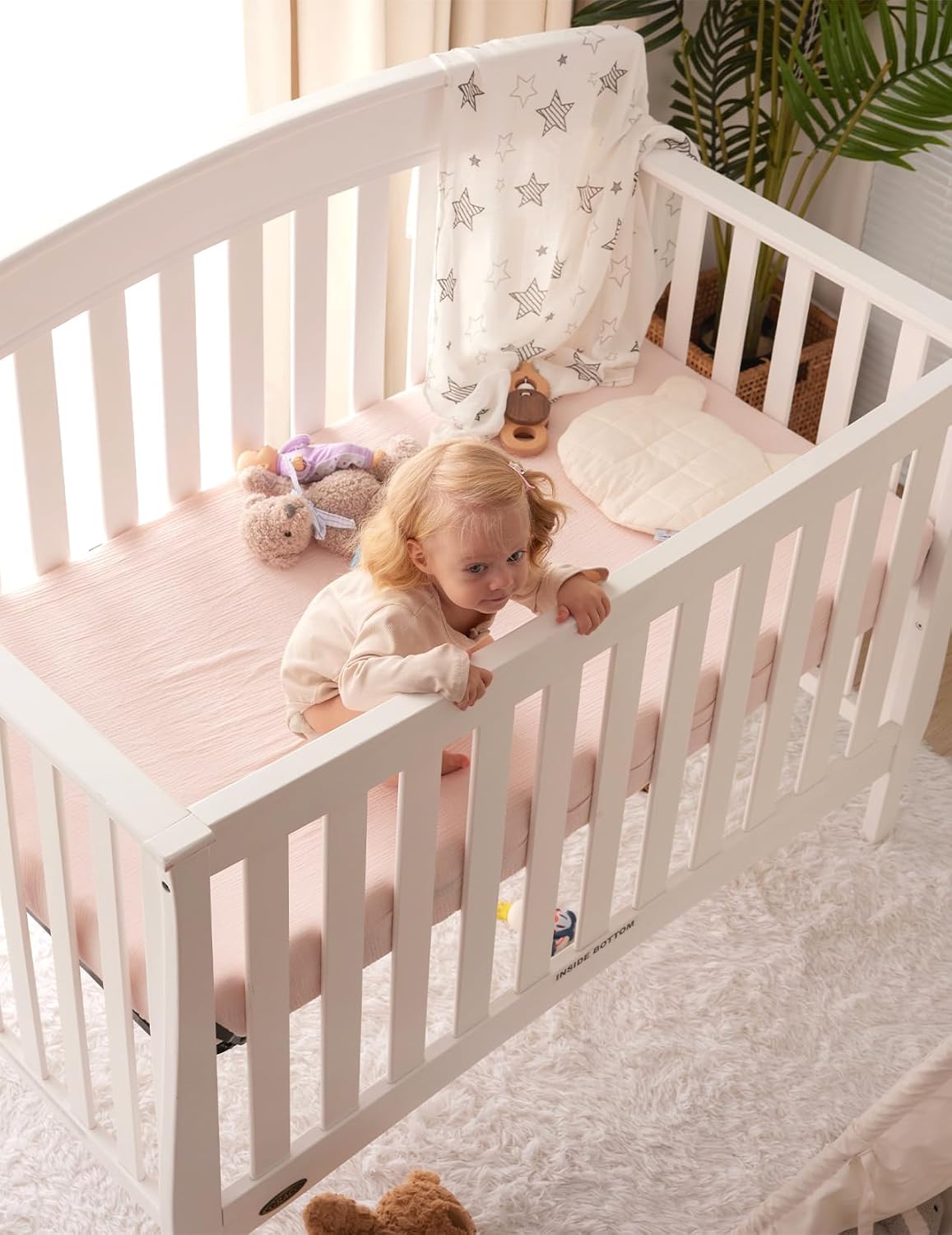 Momcozy Fitted Crib Sheets - Soft Breathable Natural Cotton, 2 Pack, 52"x28", Beige & Blush