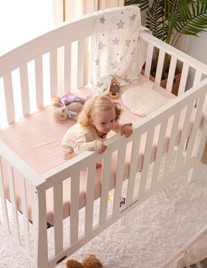 Momcozy Fitted Crib Sheets - Soft Breathable Natural Cotton, 2 Pack, 52"x28", Beige & Blush