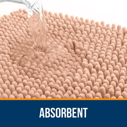 OLANLY Large Bathroom Rugs - Extra Soft Absorbent Chenille Bath Mats | Quick Dry, Machine Washable, Peach 44x32