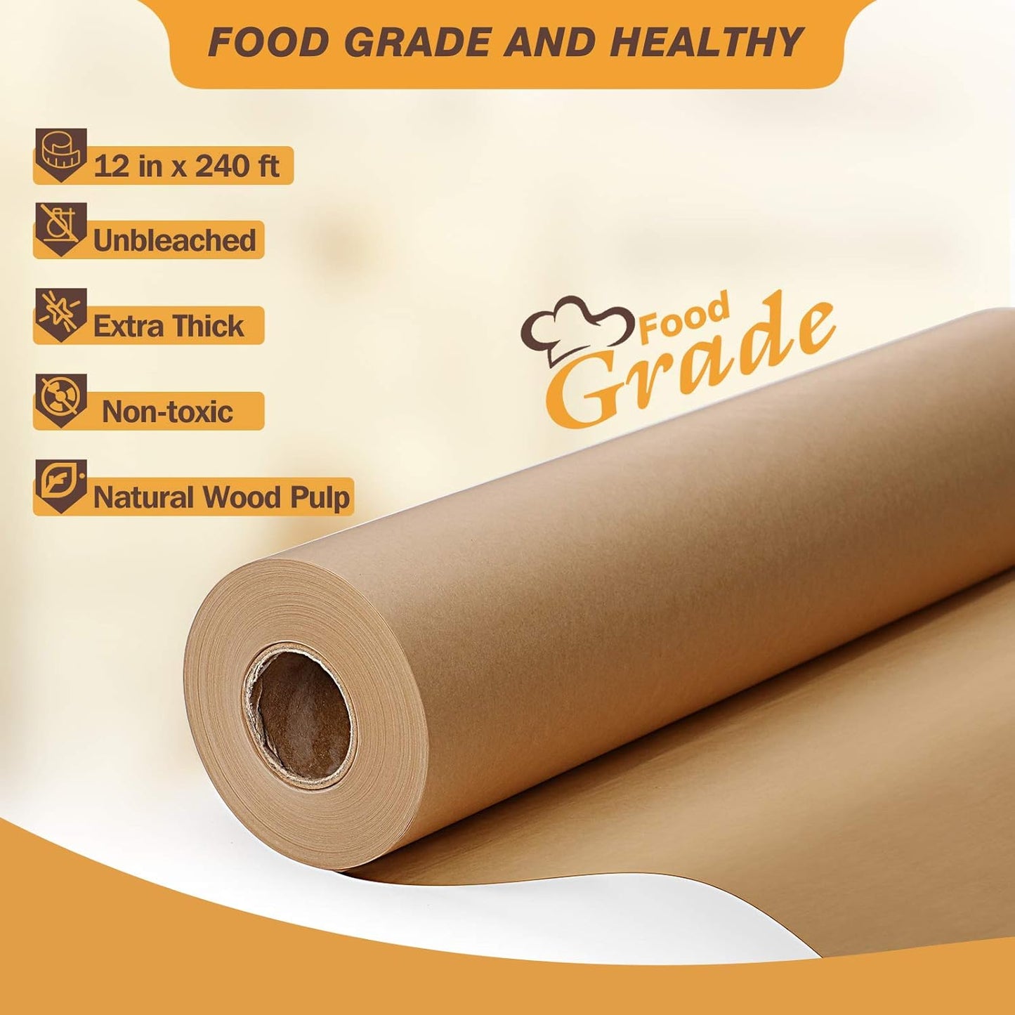 Unbleached Parchment Paper - Non-Stick Baking Roll, 12 In x 240 Ft for Cooking & Grilling