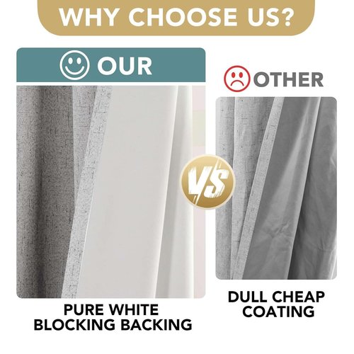 H.VERSAILTEX Linen Curtains 100% Blackout Curtains for Bedroom 90 inch Long Full Light Blocking Nature Linen Blended Window Curtains for Living Room Nickel Grommet (2 Panels, Glacier Gray)