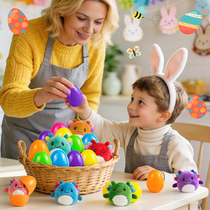 Skiennix Easter Basket Stuffers - 12 Pack Prefilled Plastic Eggs with Axolotl Plush Toys for Kids