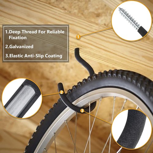 KURUI Heavy Duty Bicycle Hooks - 6 Pack Wall Mount Storage for Bikes & Plants | No Drill Design