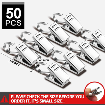 Teenitor 50 PCS Stainless Steel Curtain Hooks - Durable Clips for Hanging Curtains & Photos | Home Decor