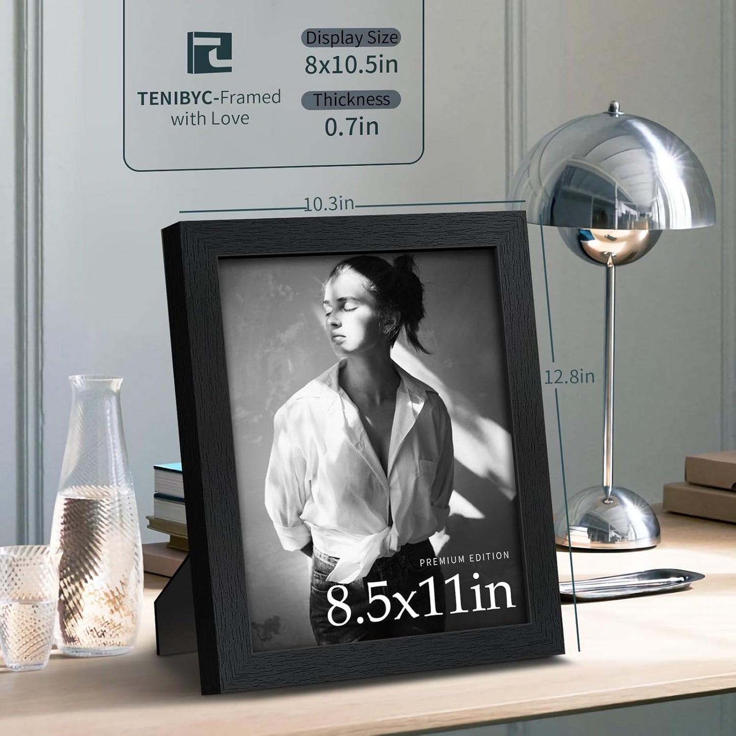 Black Woodgrain Picture Frame Set of 3 by Skiennix - Solid Wood & HD Tempered Glass for Table Display or Wall Hanging