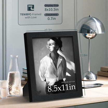 Black Woodgrain Picture Frame Set of 3 by Skiennix - Solid Wood & HD Tempered Glass for Table Display or Wall Hanging