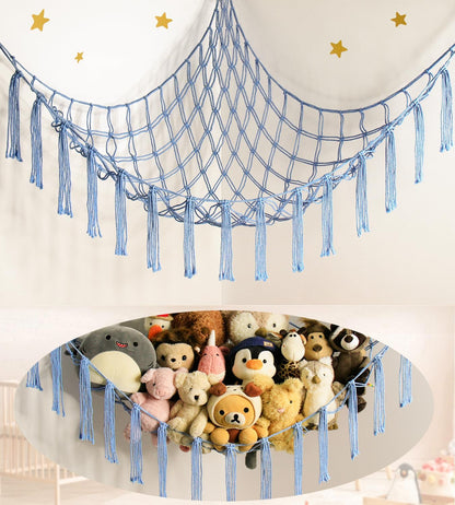 Mirolam Stuffed Animal Storage Hammock - Large Blue Toy Organizer for Nursery Decor